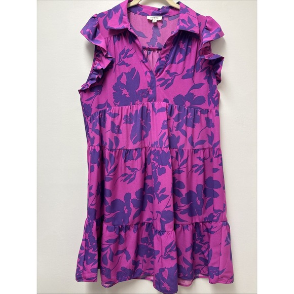 Umgee Layered Sleeveless Ruffled V Neck Floral Vacation Women's Dress Size Med - Picture 2 of 7